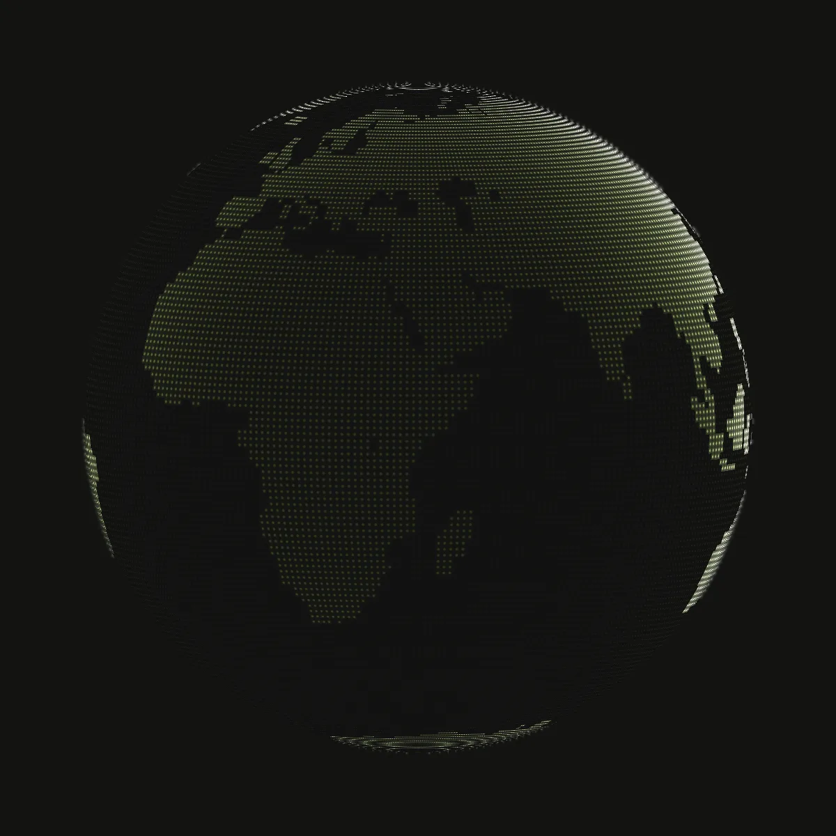 A dotted globe in lime on a near-black background